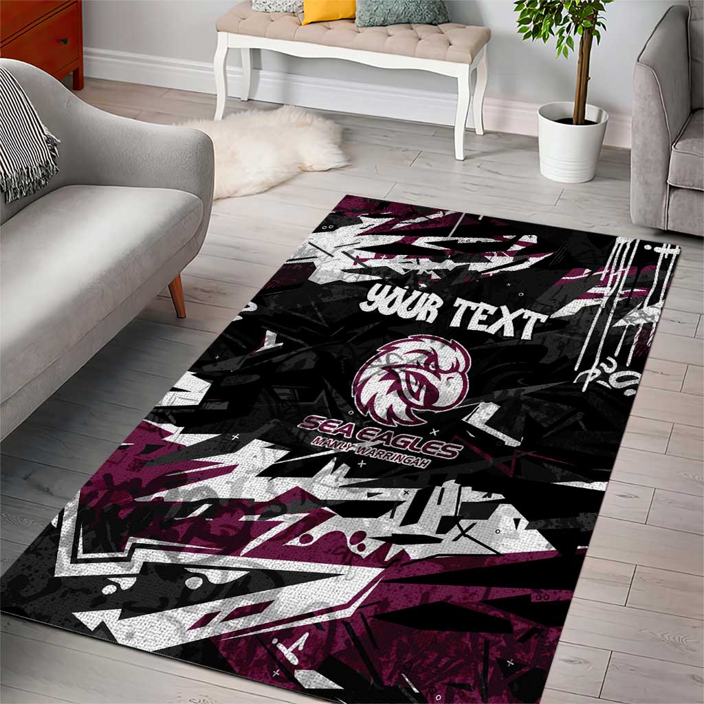 Personalized Manly Warringah Sea Eagles Area Rug Graffiti Grunge Abstract Urban Street Style Design