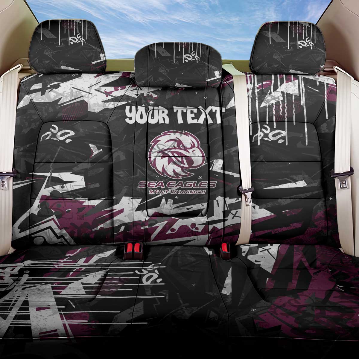 Personalized Manly Warringah Sea Eagles Back Car Seat Cover Graffiti Grunge Abstract Urban Street Style Design