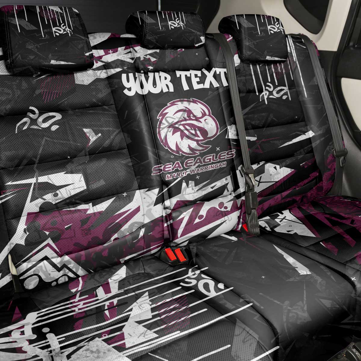Personalized Manly Warringah Sea Eagles Back Car Seat Cover Graffiti Grunge Abstract Urban Street Style Design