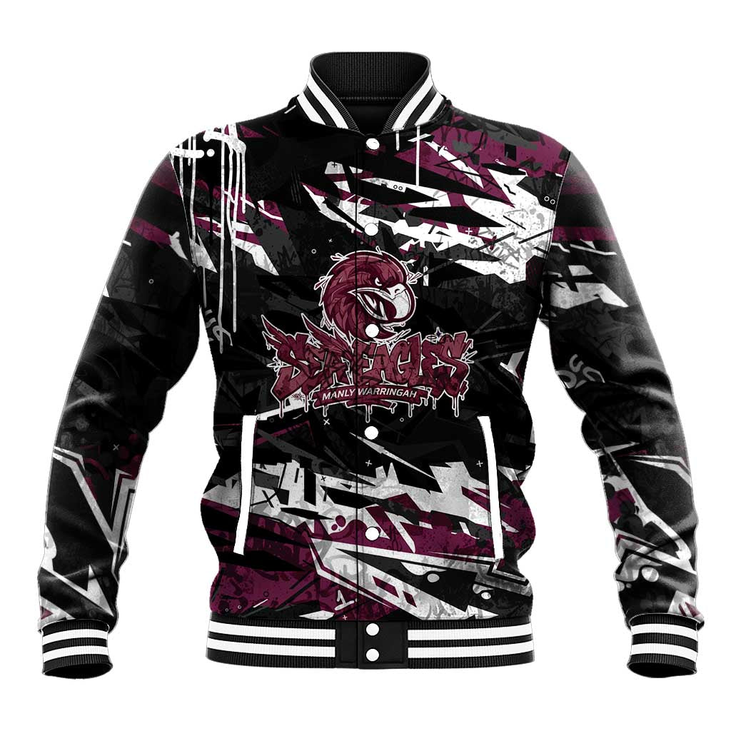 Personalized Manly Warringah Sea Eagles Baseball Jacket Graffiti Grunge Abstract Urban Street Style Design