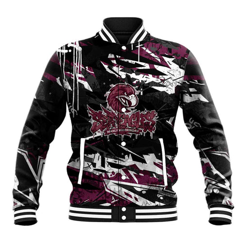 Personalized Manly Warringah Sea Eagles Baseball Jacket Graffiti Grunge Abstract Urban Street Style Design