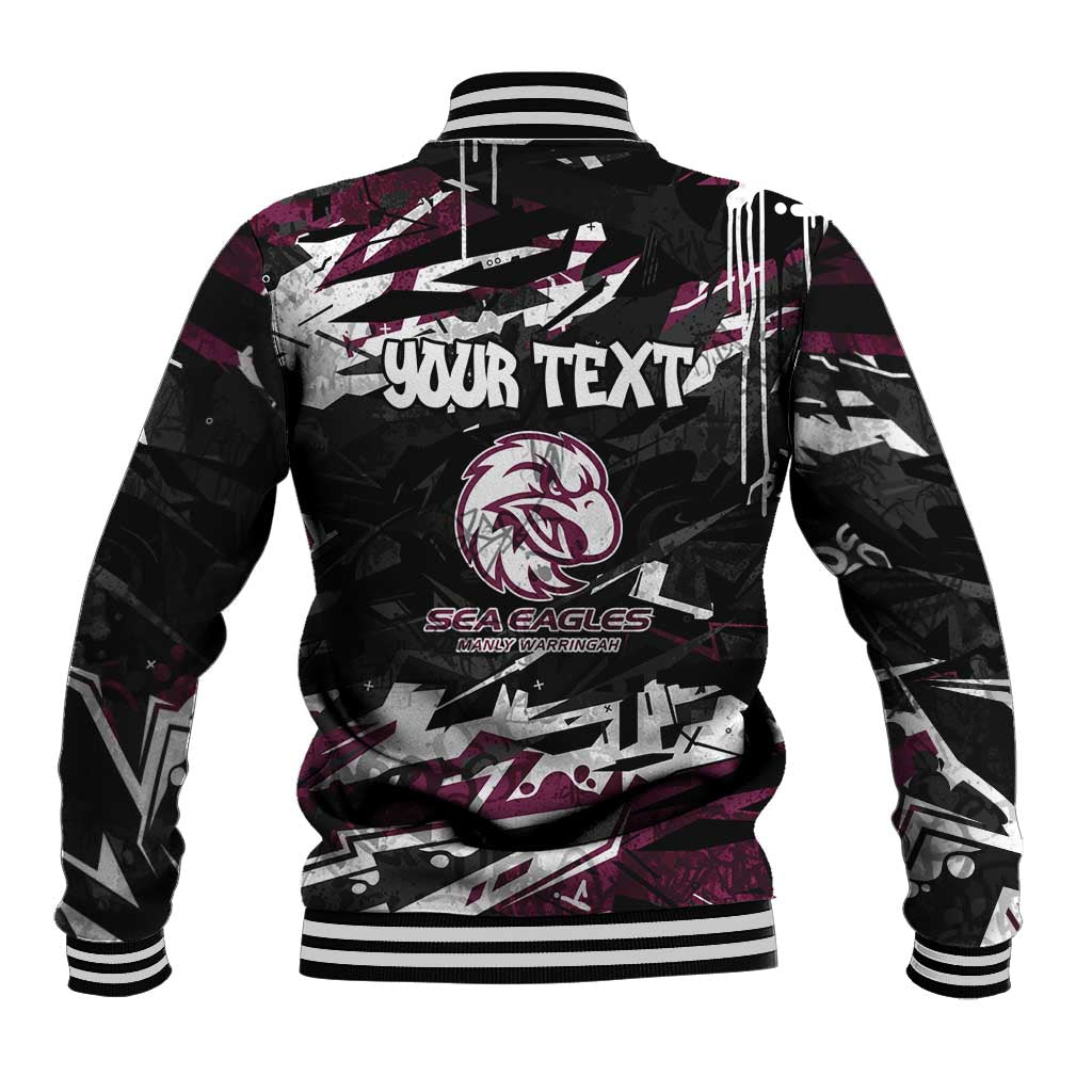 Personalized Manly Warringah Sea Eagles Baseball Jacket Graffiti Grunge Abstract Urban Street Style Design