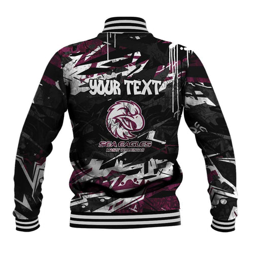 Personalized Manly Warringah Sea Eagles Baseball Jacket Graffiti Grunge Abstract Urban Street Style Design