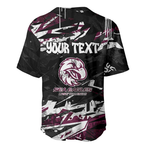 Personalized Manly Warringah Sea Eagles Baseball Jersey Graffiti Grunge Abstract Urban Street Style Design