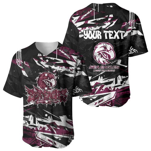 Personalized Manly Warringah Sea Eagles Baseball Jersey Graffiti Grunge Abstract Urban Street Style Design