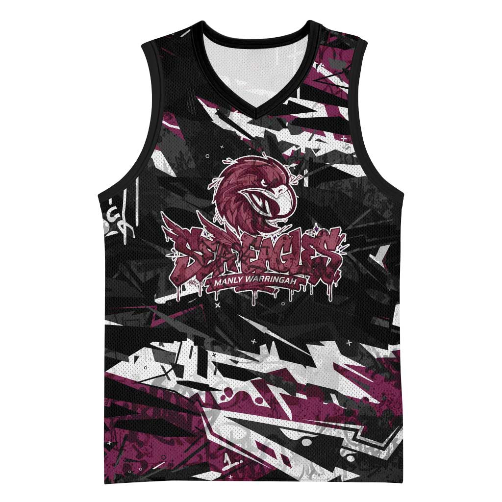 Personalized Manly Warringah Sea Eagles Basketball Jersey Graffiti Grunge Abstract Urban Street Style Design