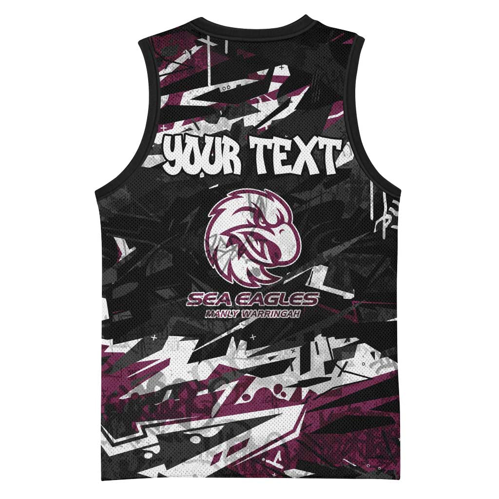 Personalized Manly Warringah Sea Eagles Basketball Jersey Graffiti Grunge Abstract Urban Street Style Design