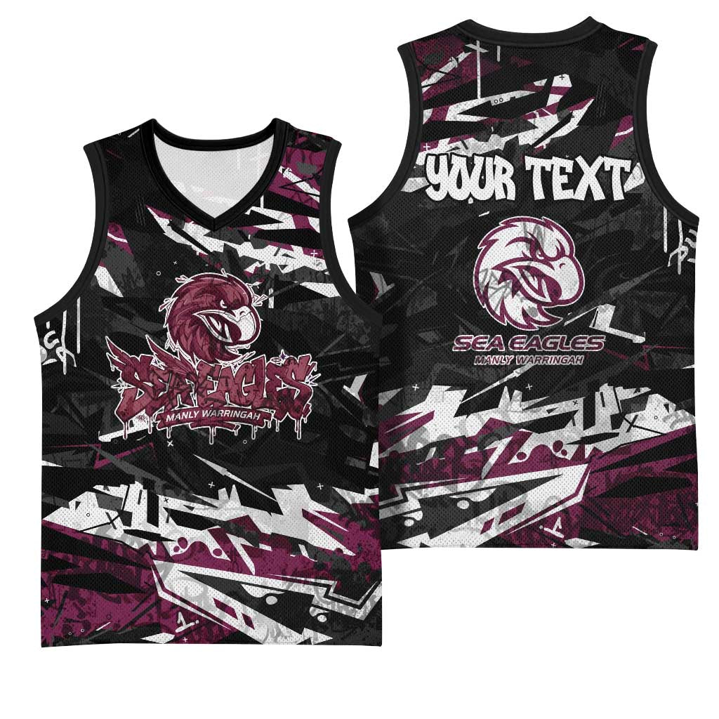 Personalized Manly Warringah Sea Eagles Basketball Jersey Graffiti Grunge Abstract Urban Street Style Design