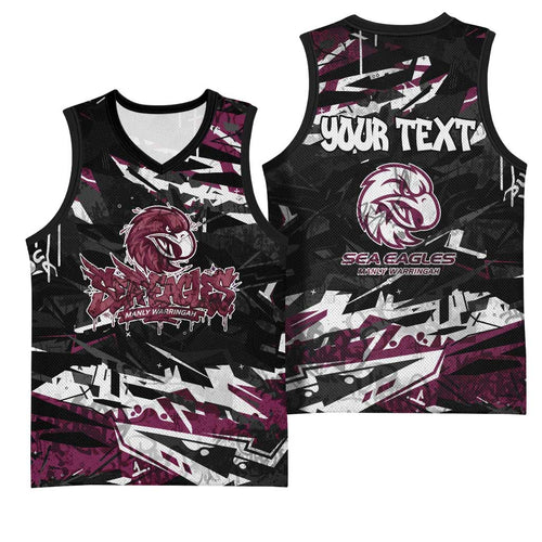 Personalized Manly Warringah Sea Eagles Basketball Jersey Graffiti Grunge Abstract Urban Street Style Design