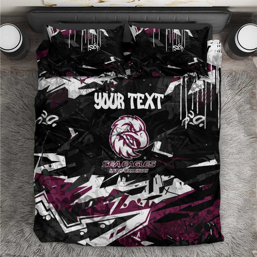 Personalized Manly Warringah Sea Eagles Bedding Set Graffiti Grunge Abstract Urban Street Style Design