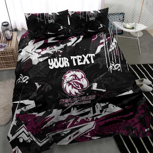 Personalized Manly Warringah Sea Eagles Bedding Set Graffiti Grunge Abstract Urban Street Style Design