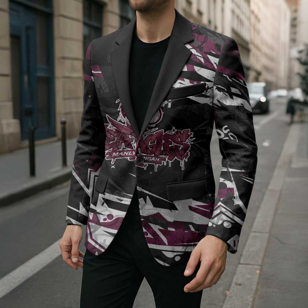 Personalized Manly Warringah Sea Eagles Blazer Graffiti Grunge Abstract Urban Street Style Design