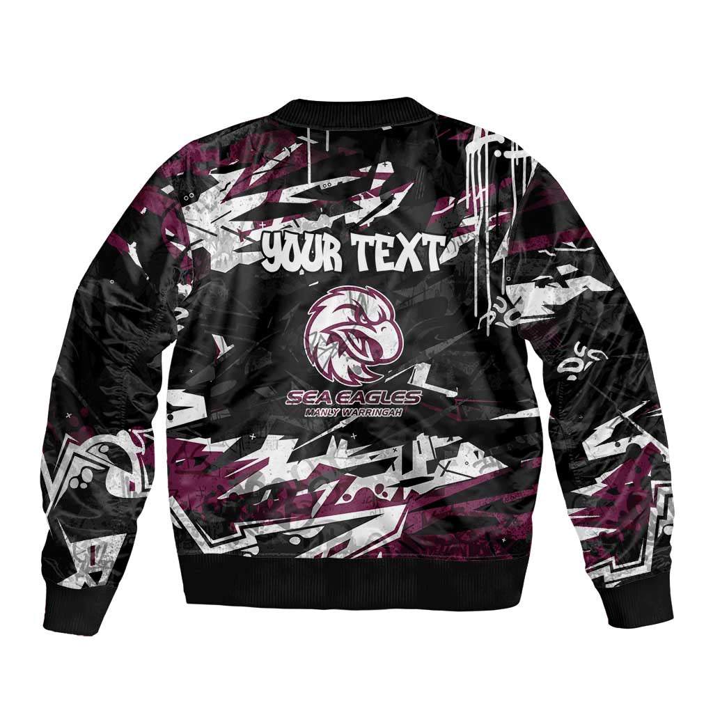 Personalized Manly Warringah Sea Eagles Bomber Jacket Graffiti Grunge Abstract Urban Street Style Design