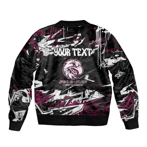 Personalized Manly Warringah Sea Eagles Bomber Jacket Graffiti Grunge Abstract Urban Street Style Design