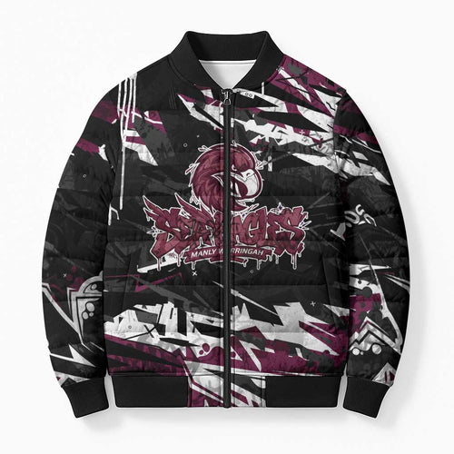 Personalized Manly Warringah Sea Eagles Bomber Puffer Jacket Graffiti Grunge Abstract Urban Street Style Design