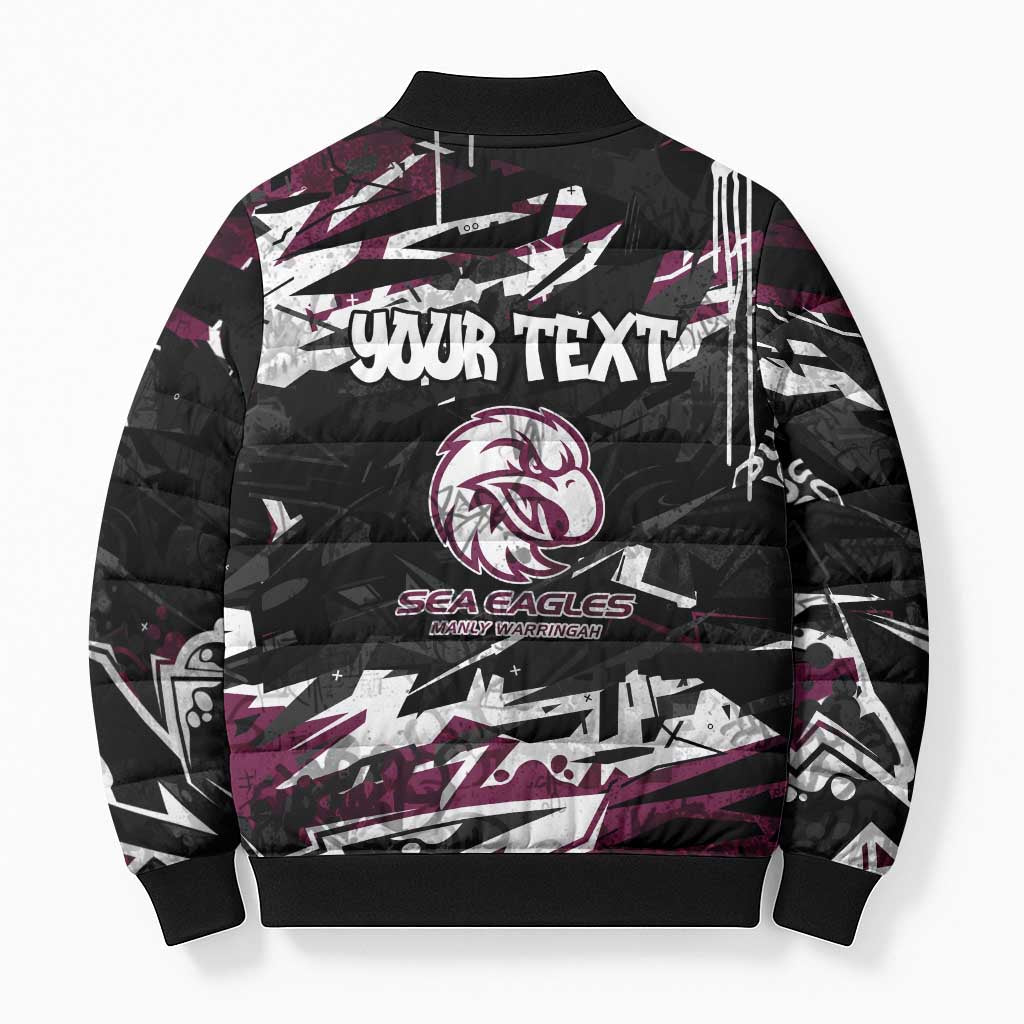 Personalized Manly Warringah Sea Eagles Bomber Puffer Jacket Graffiti Grunge Abstract Urban Street Style Design