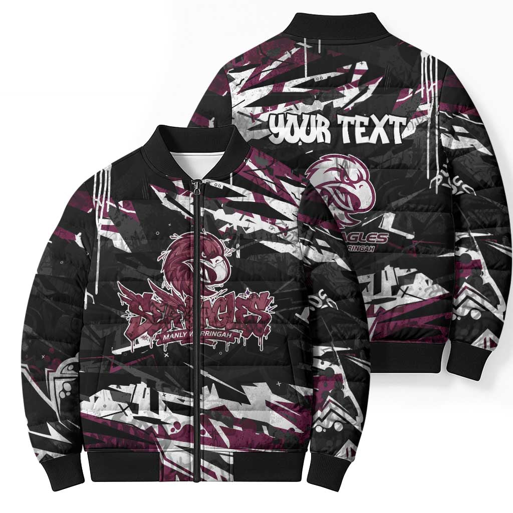 Personalized Manly Warringah Sea Eagles Bomber Puffer Jacket Graffiti Grunge Abstract Urban Street Style Design