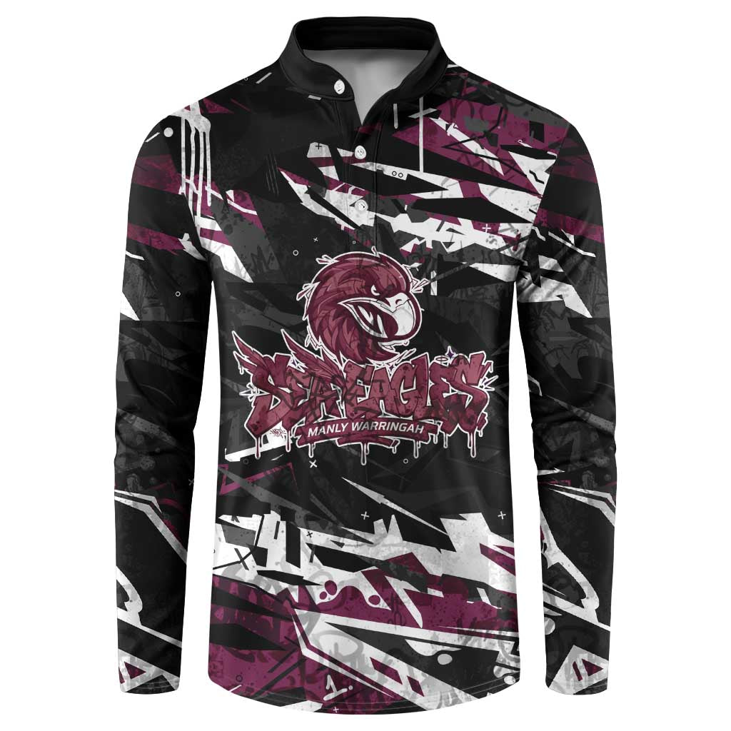 Personalized Manly Warringah Sea Eagles Button Sweatshirt Graffiti Grunge Abstract Urban Street Style Design