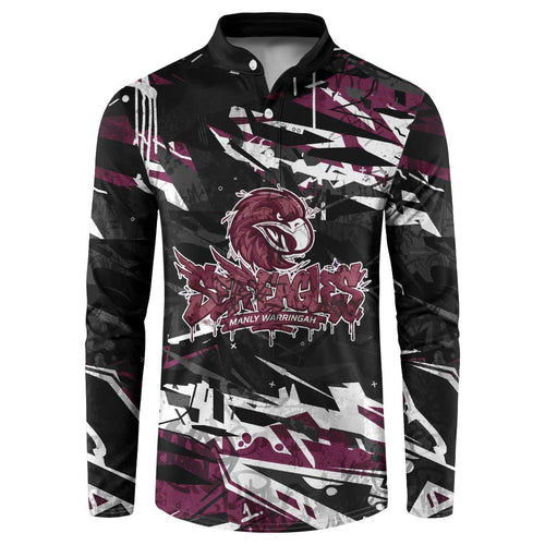 Personalized Manly Warringah Sea Eagles Button Sweatshirt Graffiti Grunge Abstract Urban Street Style Design