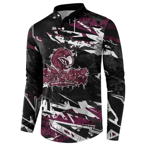 Personalized Manly Warringah Sea Eagles Button Sweatshirt Graffiti Grunge Abstract Urban Street Style Design