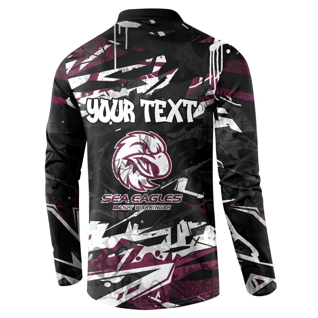 Personalized Manly Warringah Sea Eagles Button Sweatshirt Graffiti Grunge Abstract Urban Street Style Design