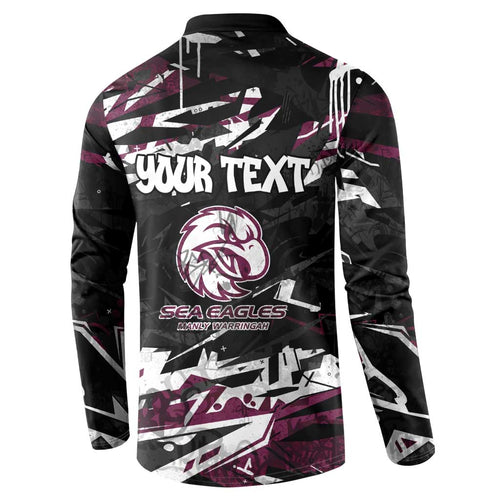 Personalized Manly Warringah Sea Eagles Button Sweatshirt Graffiti Grunge Abstract Urban Street Style Design