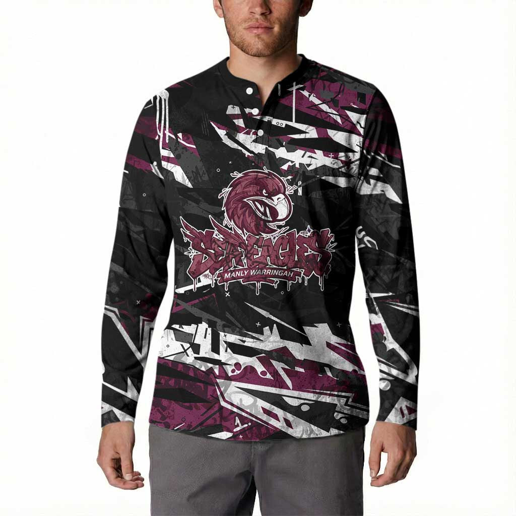 Personalized Manly Warringah Sea Eagles Button Sweatshirt Graffiti Grunge Abstract Urban Street Style Design