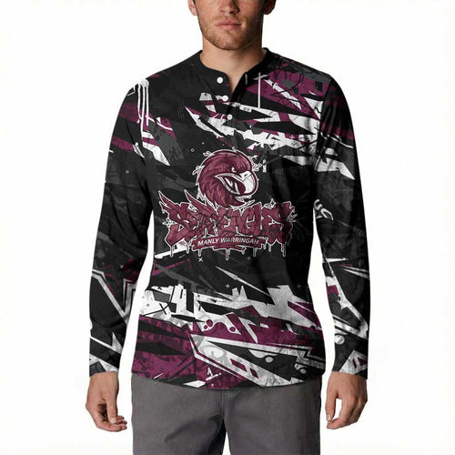 Personalized Manly Warringah Sea Eagles Button Sweatshirt Graffiti Grunge Abstract Urban Street Style Design