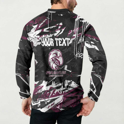 Personalized Manly Warringah Sea Eagles Button Sweatshirt Graffiti Grunge Abstract Urban Street Style Design