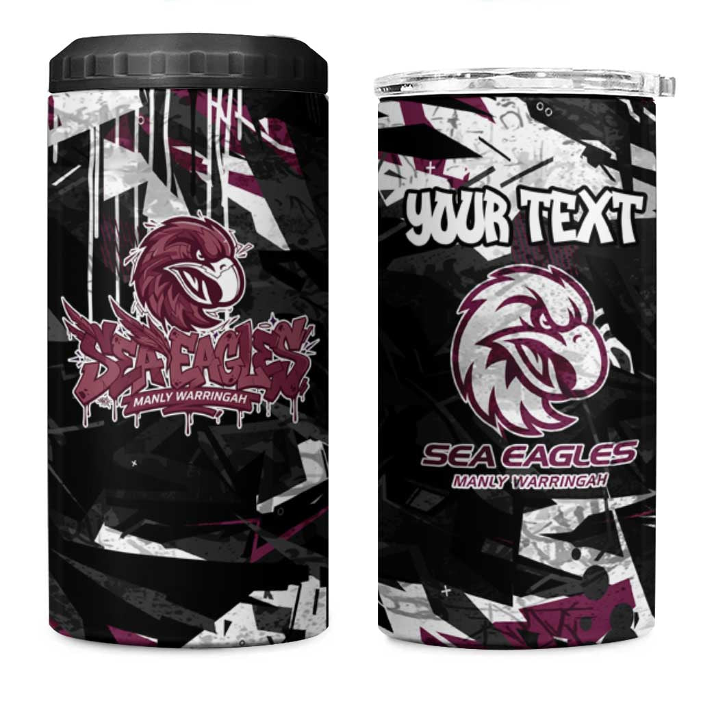Personalized Manly Warringah Sea Eagles 4 in 1 Can Cooler Tumbler Graffiti Grunge Abstract Urban Street Style Design