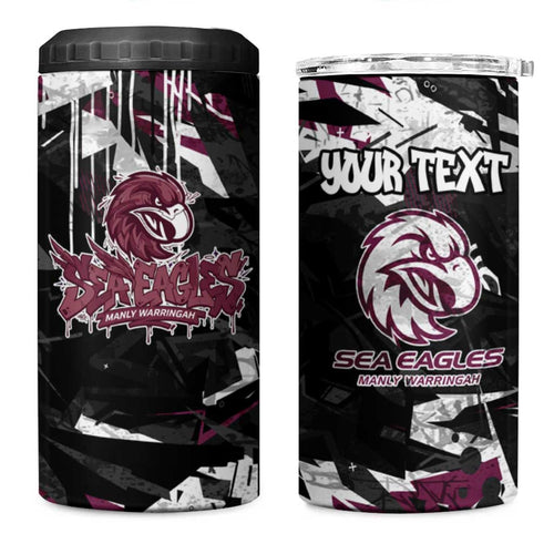 Personalized Manly Warringah Sea Eagles 4 in 1 Can Cooler Tumbler Graffiti Grunge Abstract Urban Street Style Design