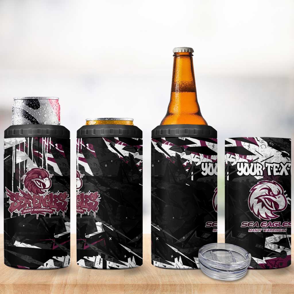 Personalized Manly Warringah Sea Eagles 4 in 1 Can Cooler Tumbler Graffiti Grunge Abstract Urban Street Style Design