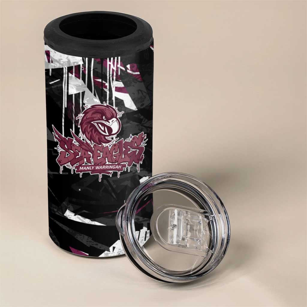 Personalized Manly Warringah Sea Eagles 4 in 1 Can Cooler Tumbler Graffiti Grunge Abstract Urban Street Style Design