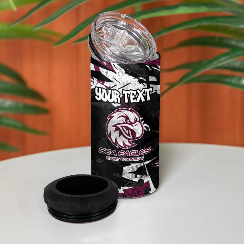 Personalized Manly Warringah Sea Eagles 4 in 1 Can Cooler Tumbler Graffiti Grunge Abstract Urban Street Style Design