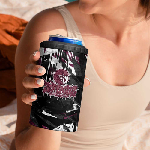 Personalized Manly Warringah Sea Eagles 4 in 1 Can Cooler Tumbler Graffiti Grunge Abstract Urban Street Style Design