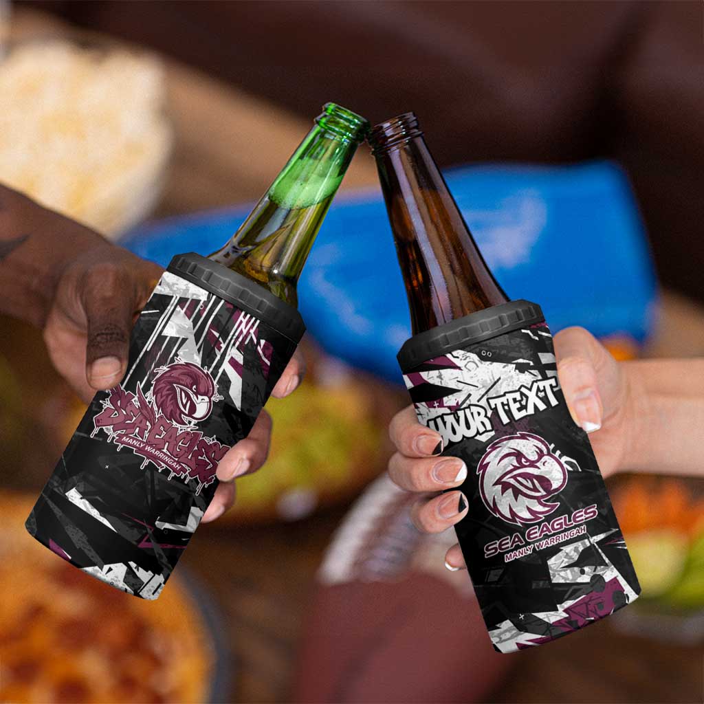 Personalized Manly Warringah Sea Eagles 4 in 1 Can Cooler Tumbler Graffiti Grunge Abstract Urban Street Style Design