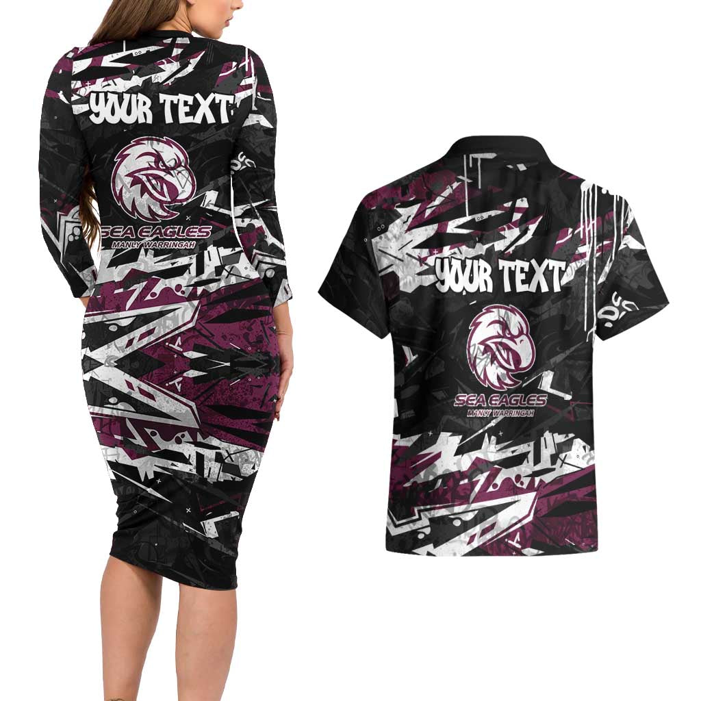 Personalized Manly Warringah Sea Eagles Couples Matching Long Sleeve Bodycon Dress and Hawaiian Shirt Graffiti Grunge Abstract Urban Street Style Design