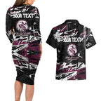 Personalized Manly Warringah Sea Eagles Couples Matching Long Sleeve Bodycon Dress and Hawaiian Shirt Graffiti Grunge Abstract Urban Street Style Design
