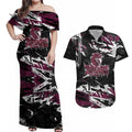 Personalized Manly Warringah Sea Eagles Couples Matching Off Shoulder Maxi Dress and Hawaiian Shirt Graffiti Grunge Abstract Urban Street Style Design