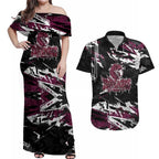 Personalized Manly Warringah Sea Eagles Couples Matching Off Shoulder Maxi Dress and Hawaiian Shirt Graffiti Grunge Abstract Urban Street Style Design