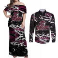 Personalized Manly Warringah Sea Eagles Couples Matching Off Shoulder Maxi Dress and Long Sleeve Button Shirt Graffiti Grunge Abstract Urban Street Style Design