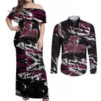 Personalized Manly Warringah Sea Eagles Couples Matching Off Shoulder Maxi Dress and Long Sleeve Button Shirt Graffiti Grunge Abstract Urban Street Style Design