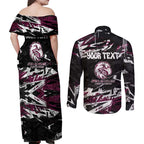 Personalized Manly Warringah Sea Eagles Couples Matching Off Shoulder Maxi Dress and Long Sleeve Button Shirt Graffiti Grunge Abstract Urban Street Style Design