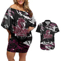 Personalized Manly Warringah Sea Eagles Couples Matching Off Shoulder Short Dress and Hawaiian Shirt Graffiti Grunge Abstract Urban Street Style Design