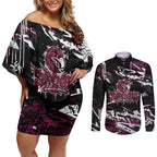 Personalized Manly Warringah Sea Eagles Couples Matching Off Shoulder Short Dress and Long Sleeve Button Shirt Graffiti Grunge Abstract Urban Street Style Design
