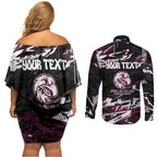 Personalized Manly Warringah Sea Eagles Couples Matching Off Shoulder Short Dress and Long Sleeve Button Shirt Graffiti Grunge Abstract Urban Street Style Design