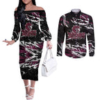 Personalized Manly Warringah Sea Eagles Couples Matching Off The Shoulder Long Sleeve Dress and Long Sleeve Button Shirt Graffiti Grunge Abstract Urban Street Style Design