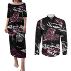 Personalized Manly Warringah Sea Eagles Couples Matching Puletasi and Long Sleeve Button Shirt Graffiti Grunge Abstract Urban Street Style Design