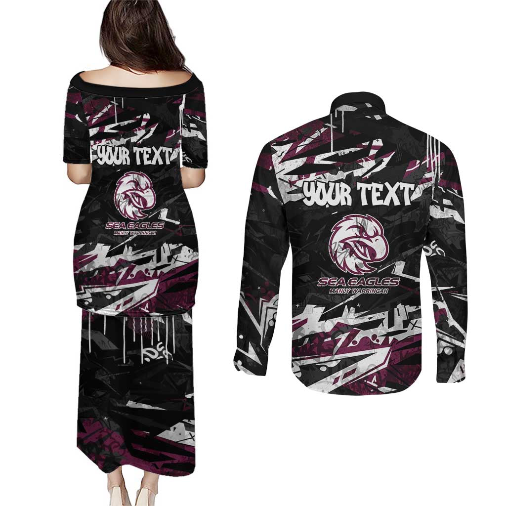 Personalized Manly Warringah Sea Eagles Couples Matching Puletasi and Long Sleeve Button Shirt Graffiti Grunge Abstract Urban Street Style Design