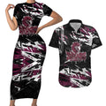 Personalized Manly Warringah Sea Eagles Couples Matching Short Sleeve Bodycon Dress and Hawaiian Shirt Graffiti Grunge Abstract Urban Street Style Design